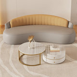 Light Gray-Khaki Water Resistant Leather Curved Sofa Image - 8