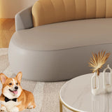 Light Gray-Khaki Water Resistant Leather Curved Sofa Image - 9