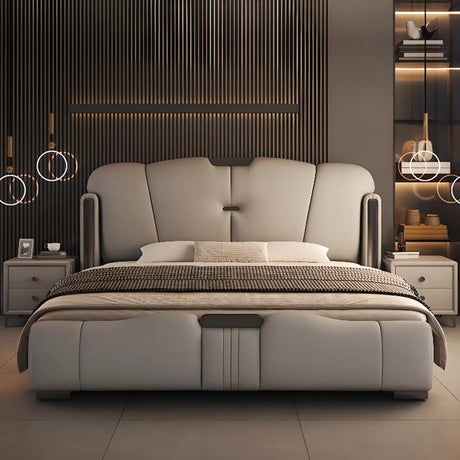Light Gray King Modern Upholstered Wingback Storage Bed Image - 1