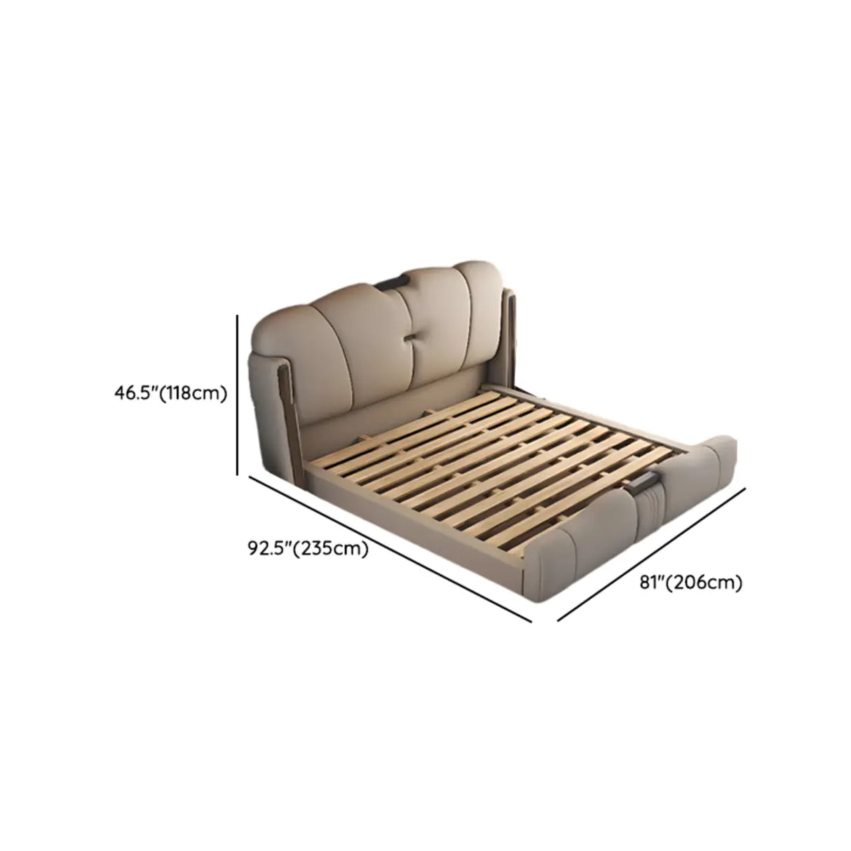 Light Gray King Modern Upholstered Wingback Storage Bed Image - 12