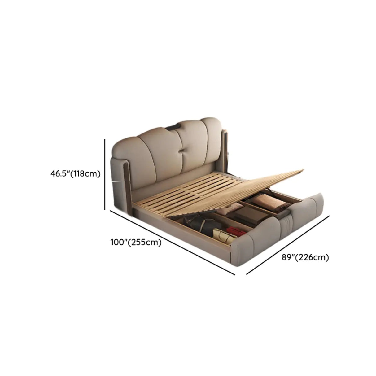 Light Gray King Modern Upholstered Wingback Storage Bed Image - 16