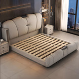 Light Gray King Modern Upholstered Wingback Storage Bed Image - 5