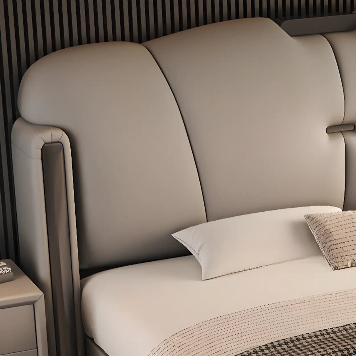 Light Gray King Modern Upholstered Wingback Storage Bed Image - 7