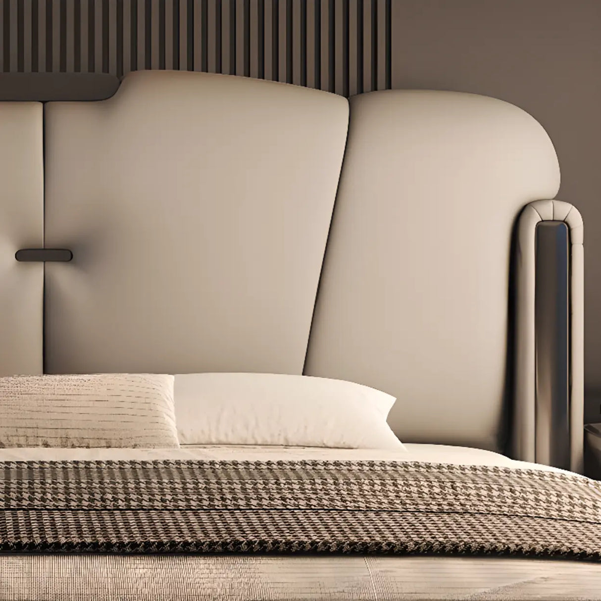 Light Gray King Modern Upholstered Wingback Storage Bed Image - 8