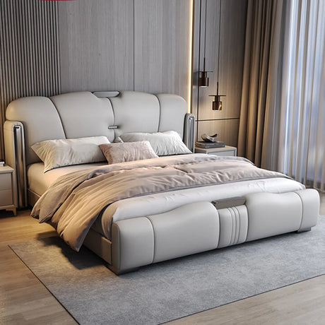 Light Gray King Plush Leather Upholstered Wingback Bed Image - 1