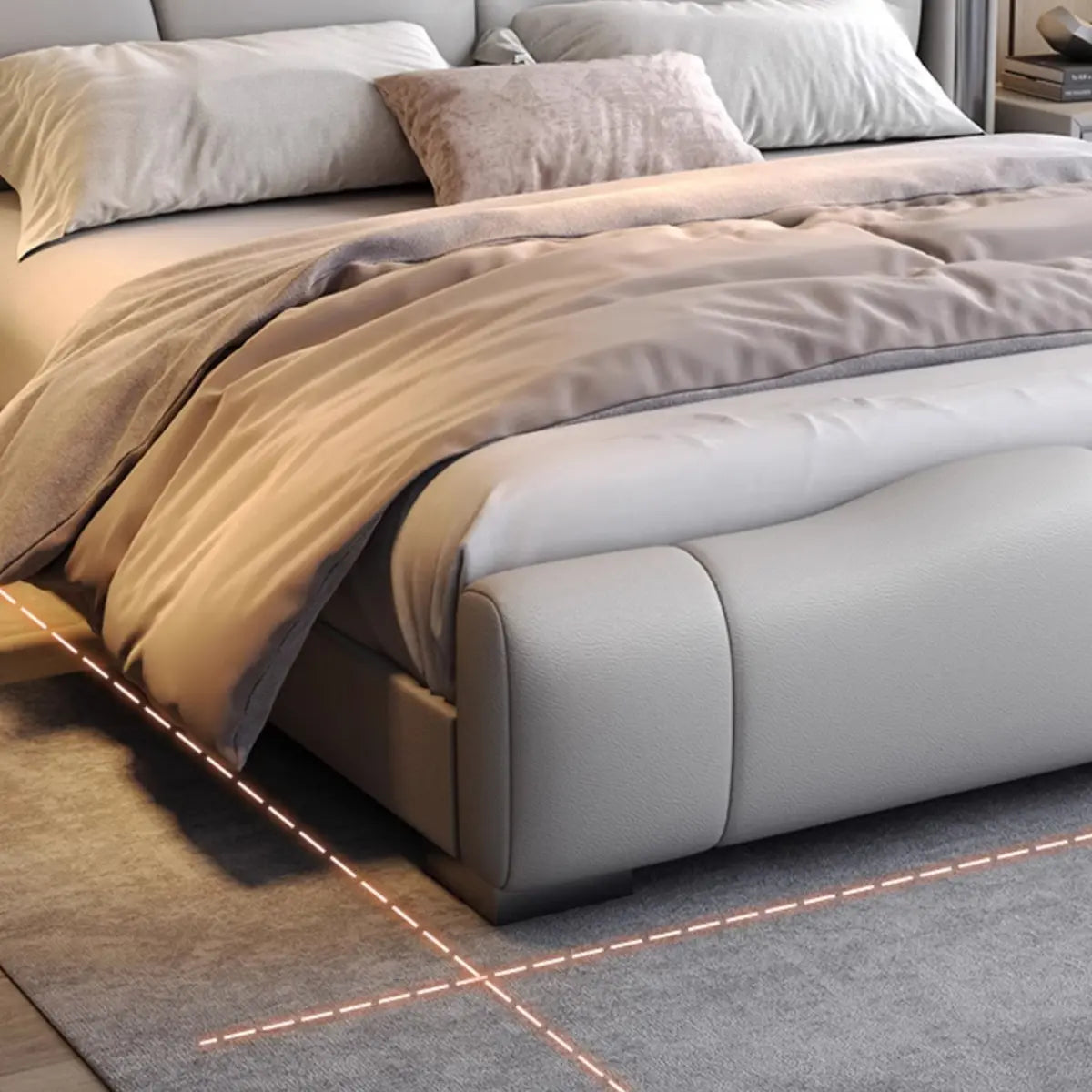 Light Gray King Plush Leather Upholstered Wingback Bed Image - 10