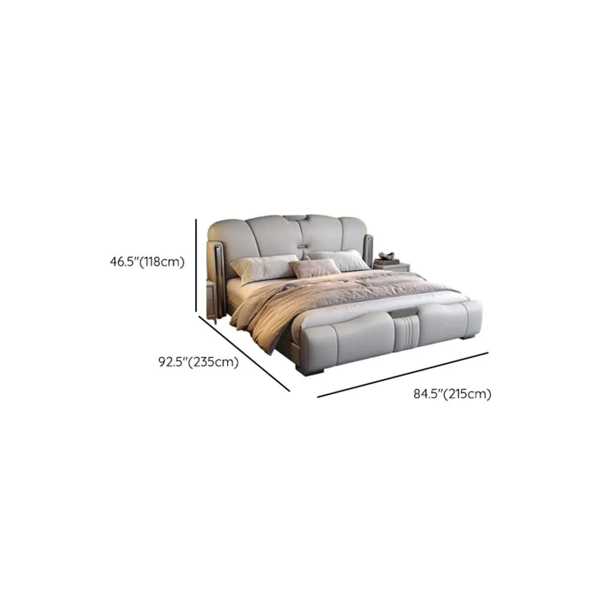 Light Gray King Plush Leather Upholstered Wingback Bed Image - 12