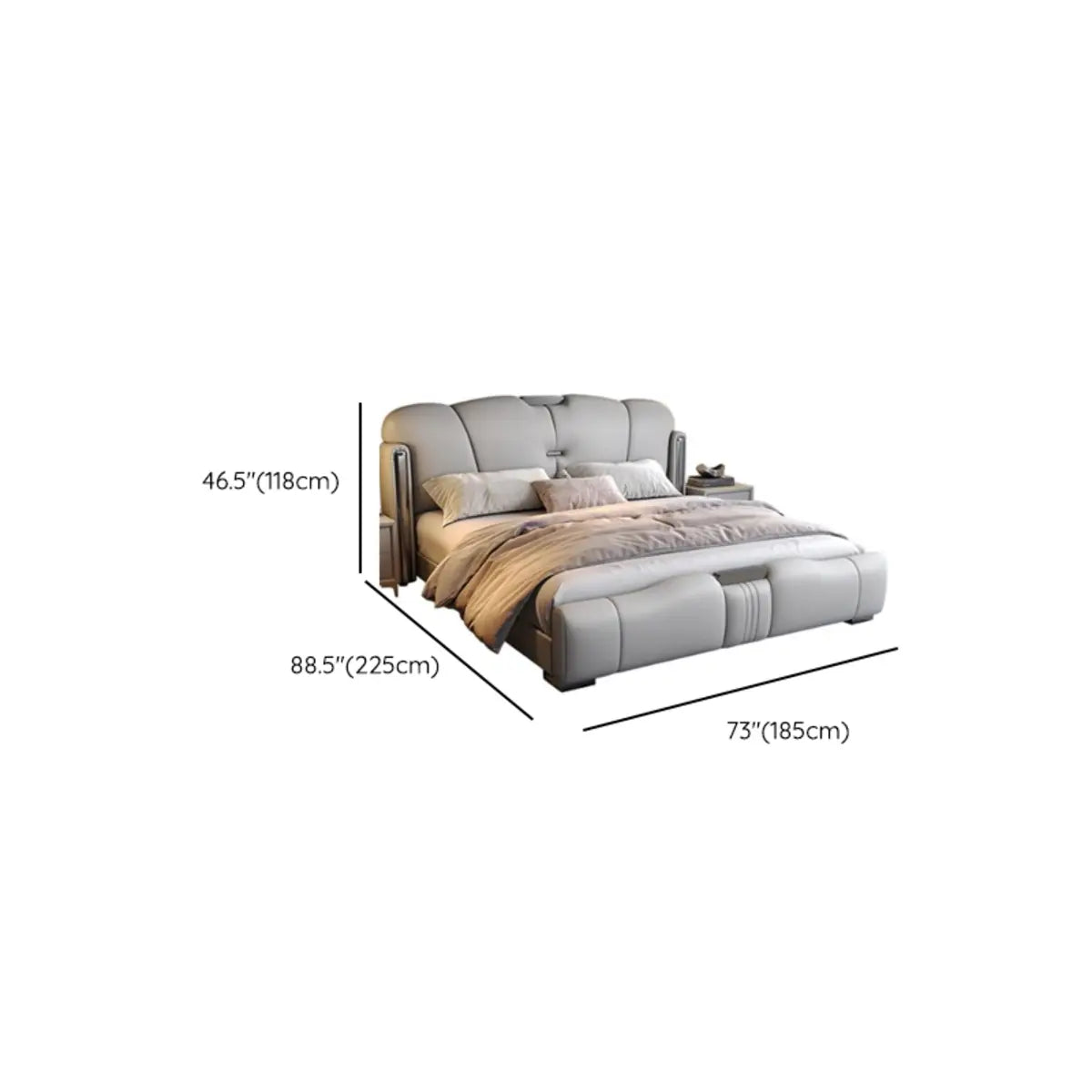 Light Gray King Plush Leather Upholstered Wingback Bed Image - 13