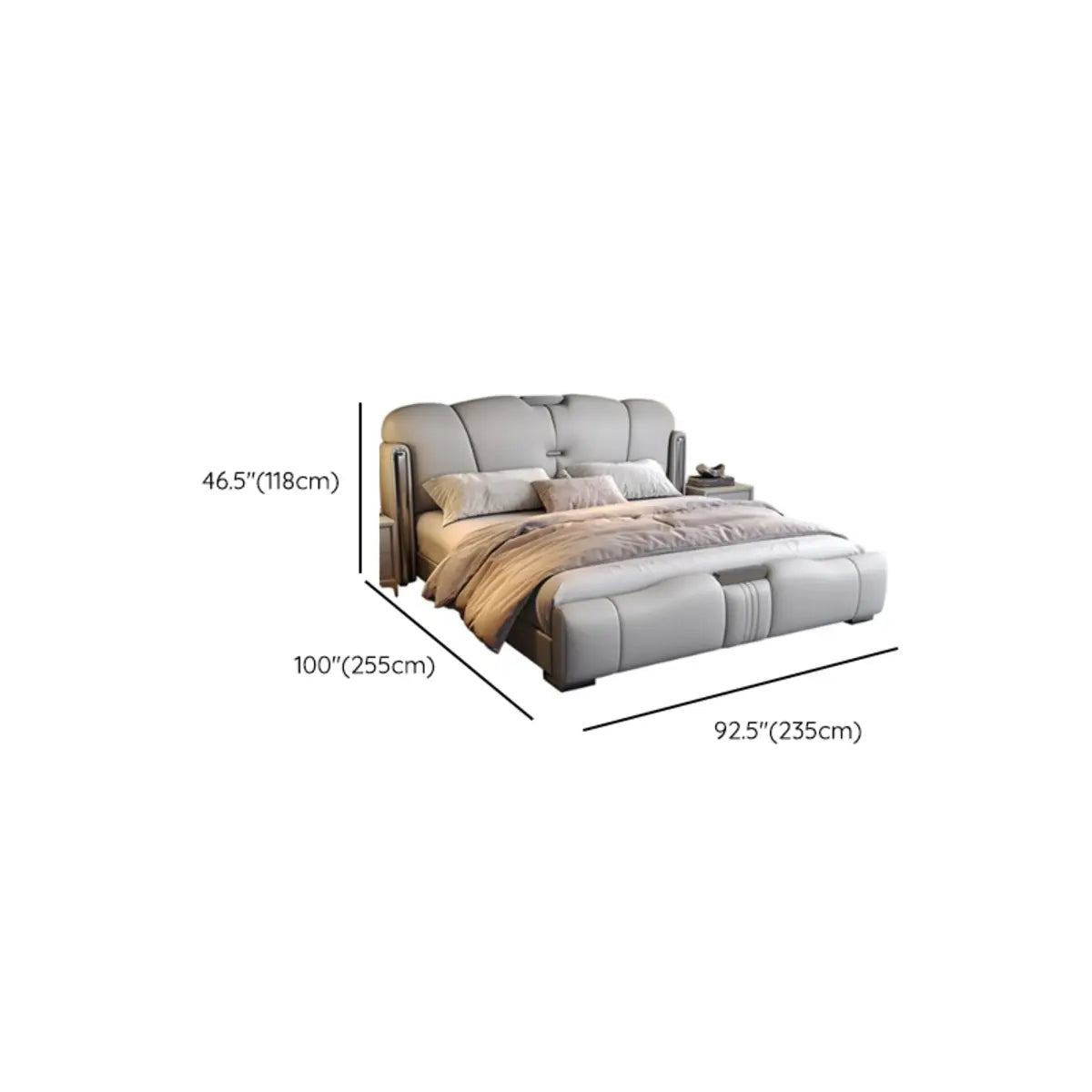 Light Gray King Plush Leather Upholstered Wingback Bed Image - 14