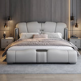 Light Gray King Plush Leather Upholstered Wingback Bed Image - 2