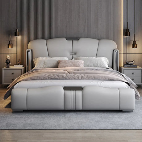 Light Gray King Plush Leather Upholstered Wingback Bed Image - 2