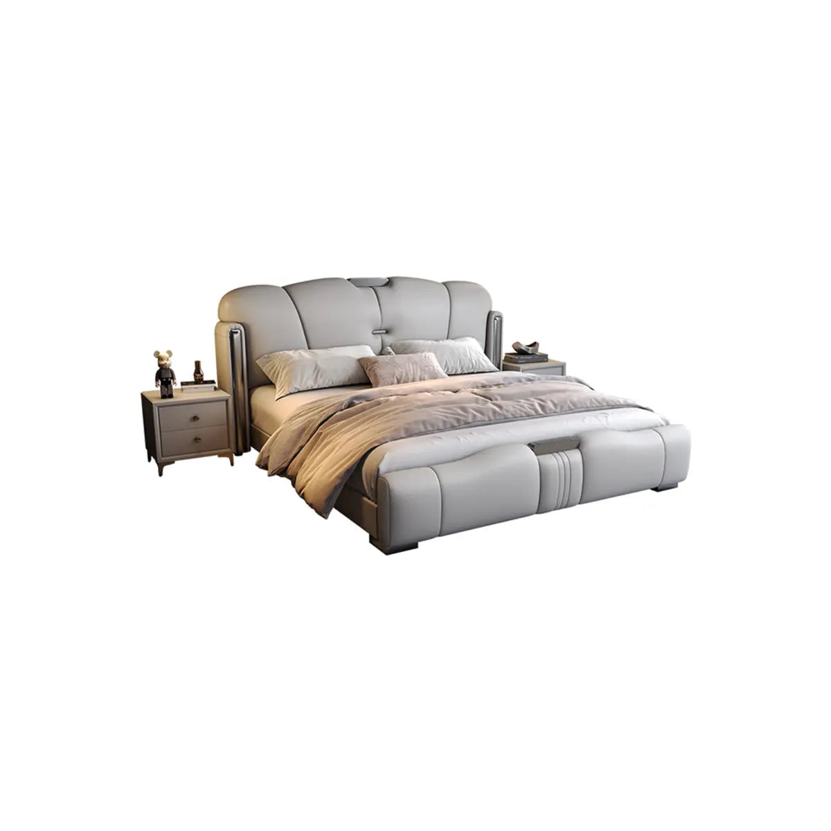Light Gray King Plush Leather Upholstered Wingback Bed Image - 5