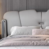 Light Gray King Plush Leather Upholstered Wingback Bed Image - 7