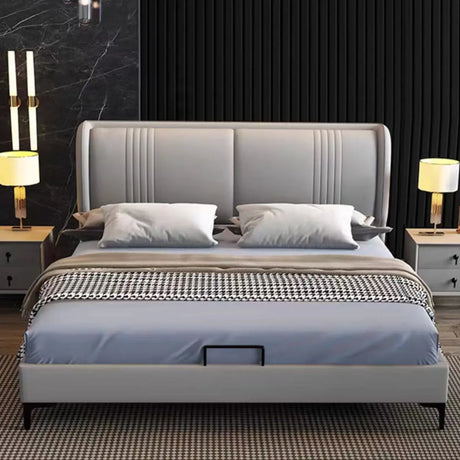 Light Gray King Rectangular Fabric Storage Wingback Bed Image - 1