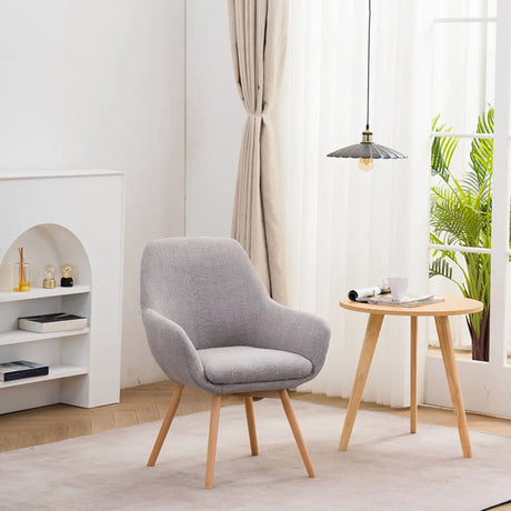 Light Gray Linen Fixed Back Natural Four Legs Arm Chair Image - 1