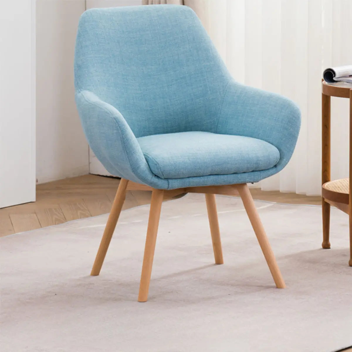 Light Gray Linen Fixed Back Natural Four Legs Arm Chair Image - 10