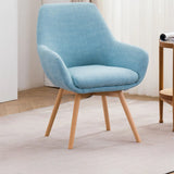 Light Gray Linen Fixed Back Natural Four Legs Arm Chair Image - 10