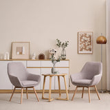 Light Gray Linen Fixed Back Natural Four Legs Arm Chair Image - 11