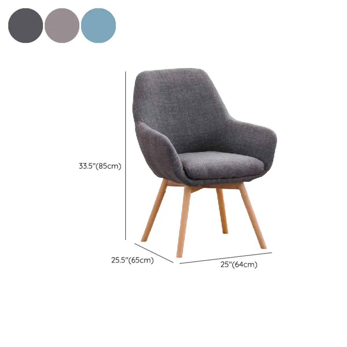 Light Gray Linen Fixed Back Natural Four Legs Arm Chair 