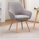 Light Gray Linen Fixed Back Natural Four Legs Arm Chair Image - 4