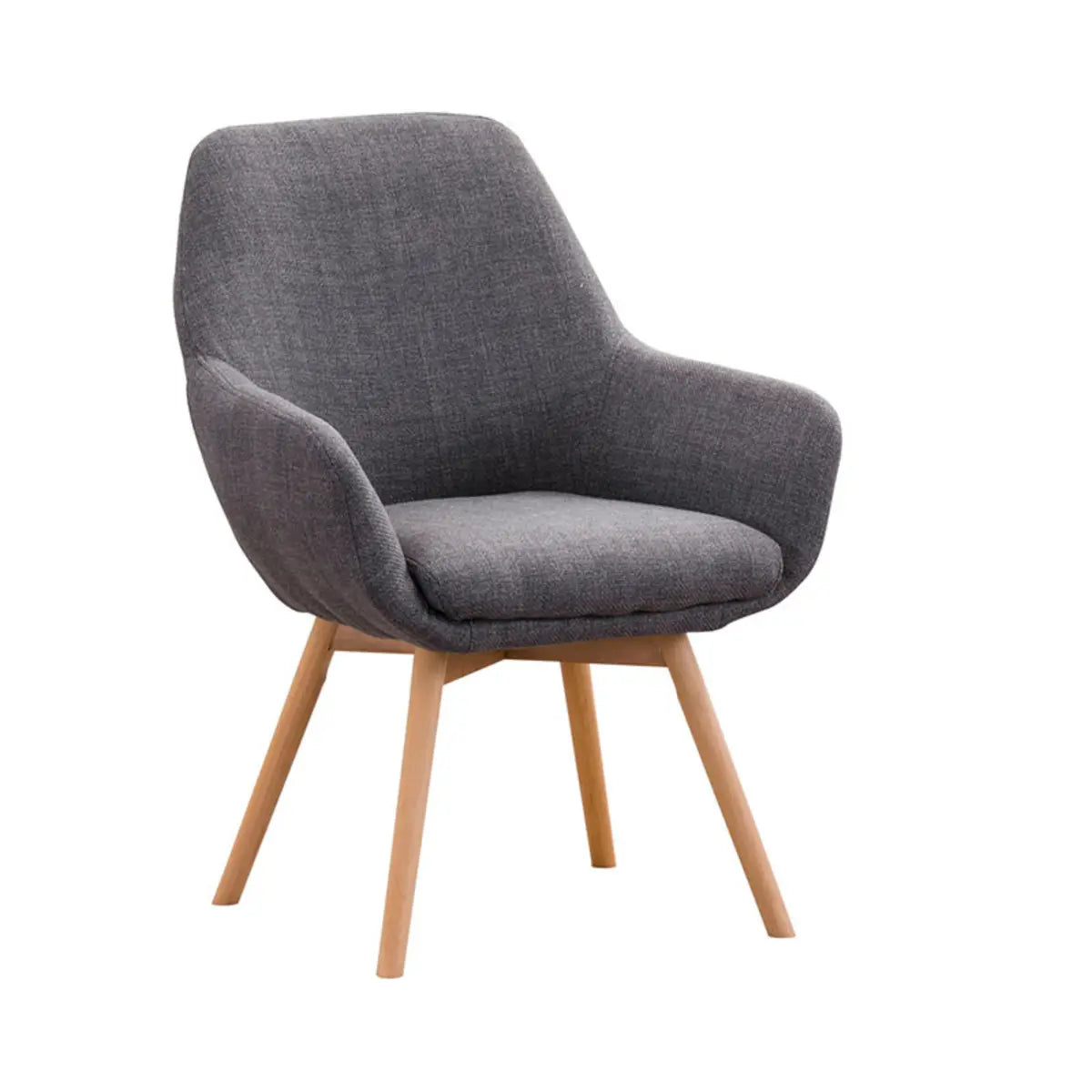 Light Gray Linen Fixed Back Natural Four Legs Arm Chair Image - 5