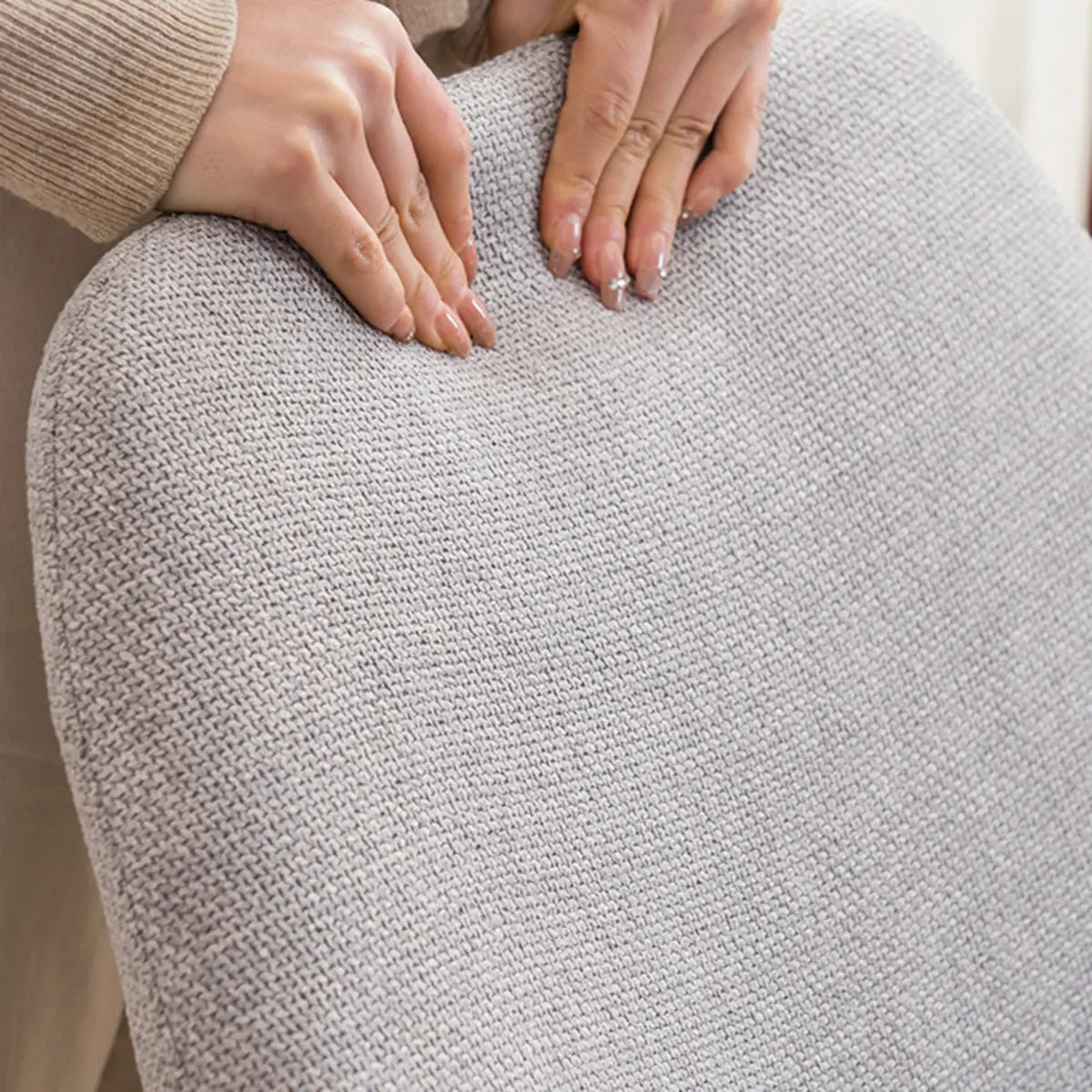 Light Gray Linen Fixed Back Natural Four Legs Arm Chair Image - 8