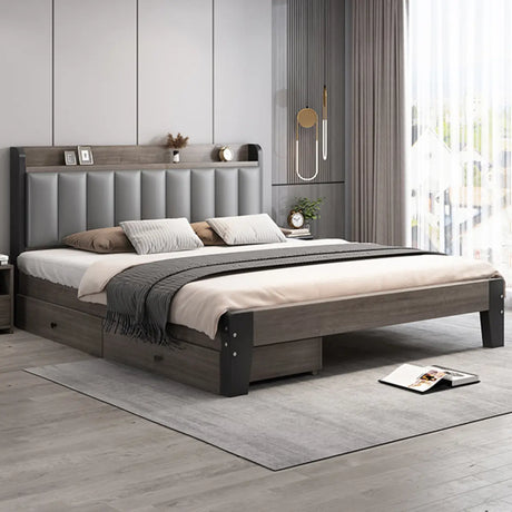 Light Gray Queen Wooden Storage Bed with Headboard Image - 1