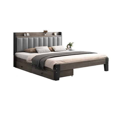 Light Gray Queen Wooden Storage Bed with Headboard Image - 2
