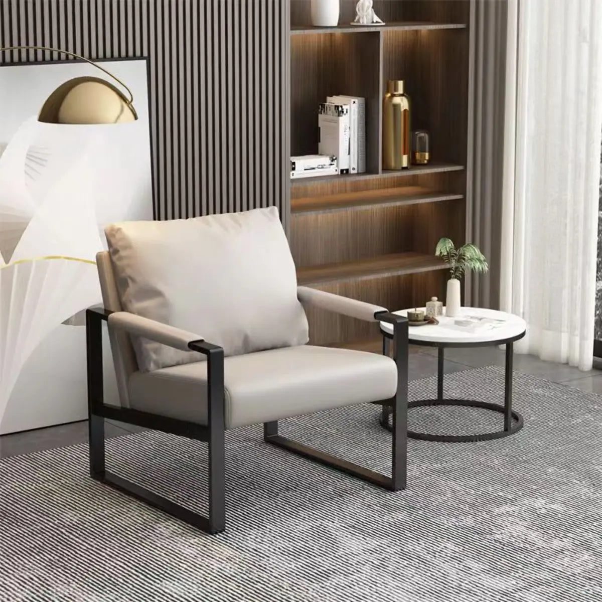 Light Gray Tech Cloth Pillow Back Accent Chair with Leg Image - 1