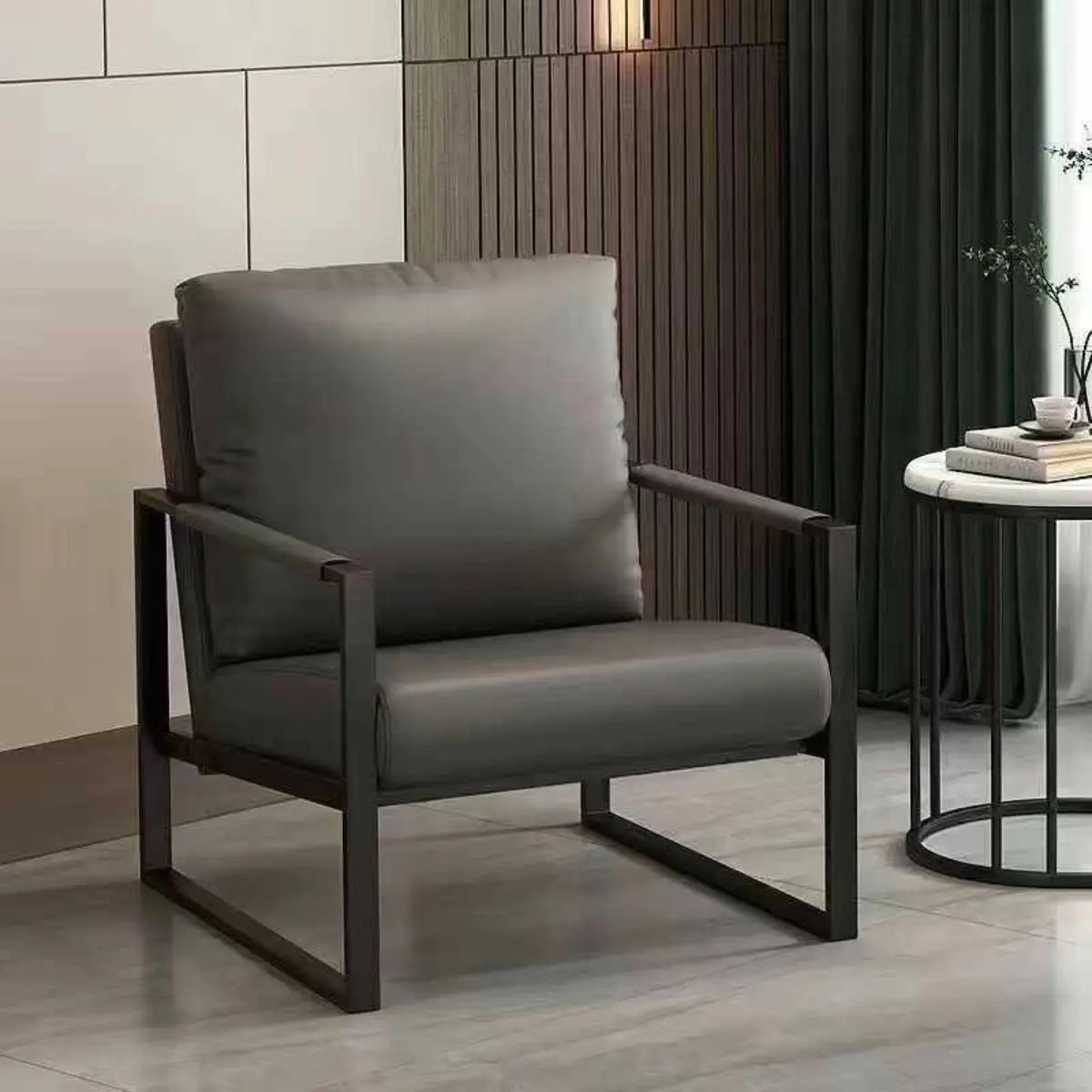 Light Gray Tech Cloth Pillow Back Accent Chair with Leg Image - 3