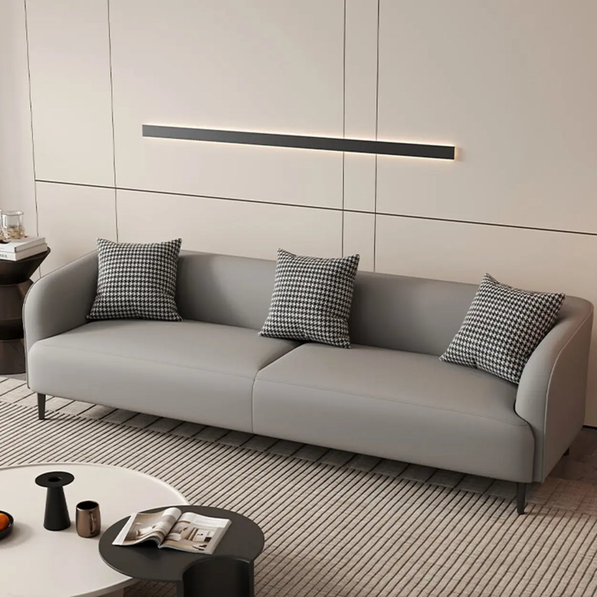 Light Gray Water Resistant Leather Tuxedo Arm Sofa Image - 1