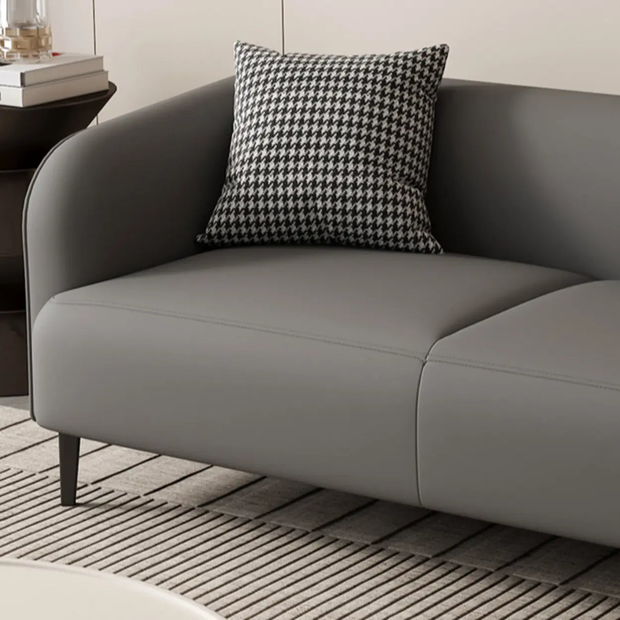 Light Gray Water Resistant Leather Tuxedo Arm Sofa Image - 10