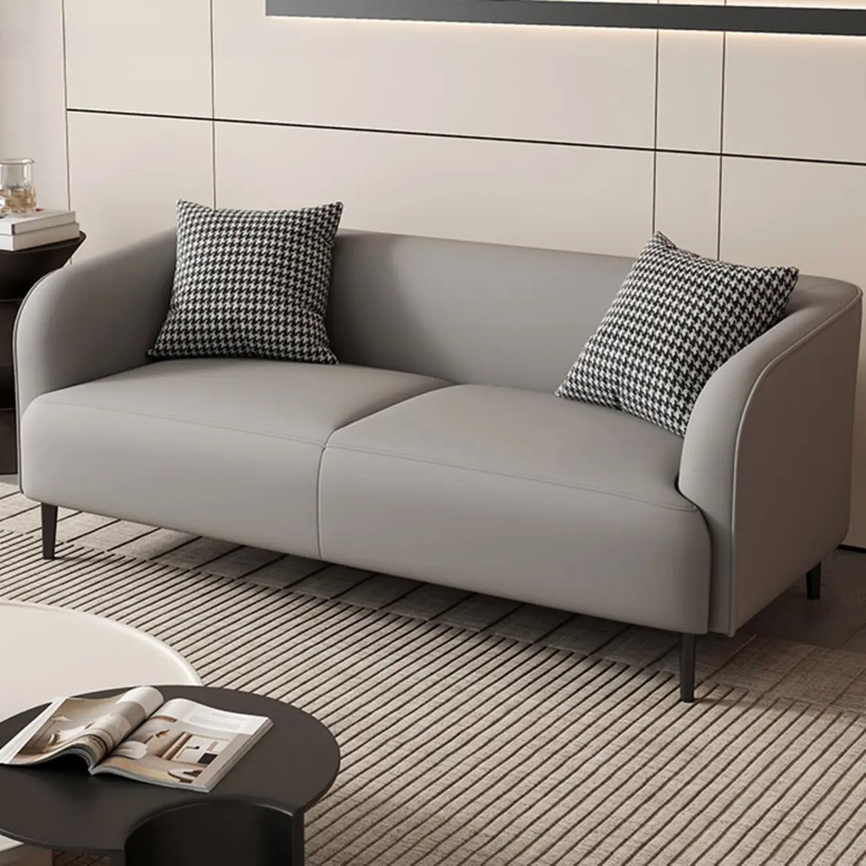 Light Gray Water Resistant Leather Tuxedo Arm Sofa Image - 2