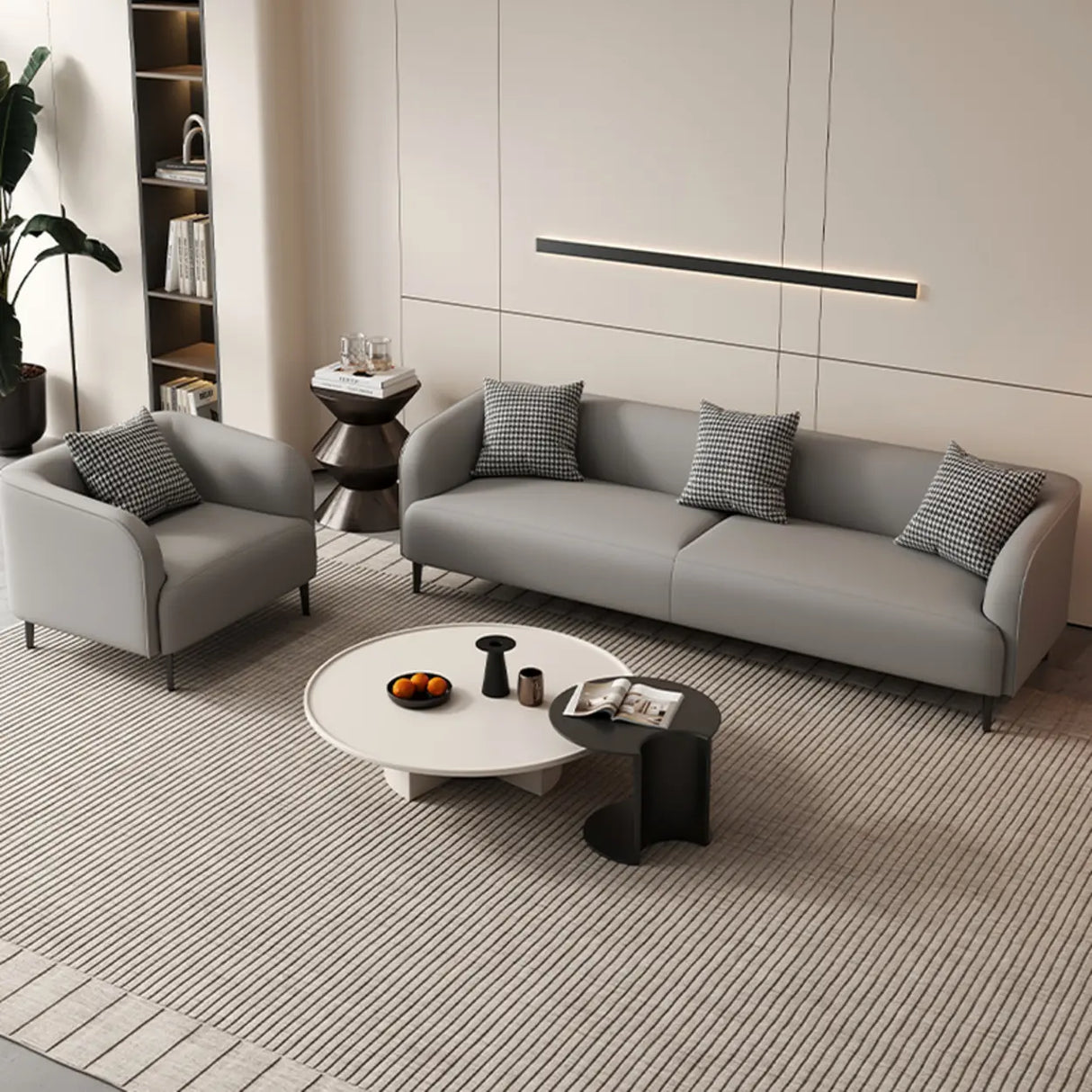 Light Gray Water Resistant Leather Tuxedo Arm Sofa Image - 5