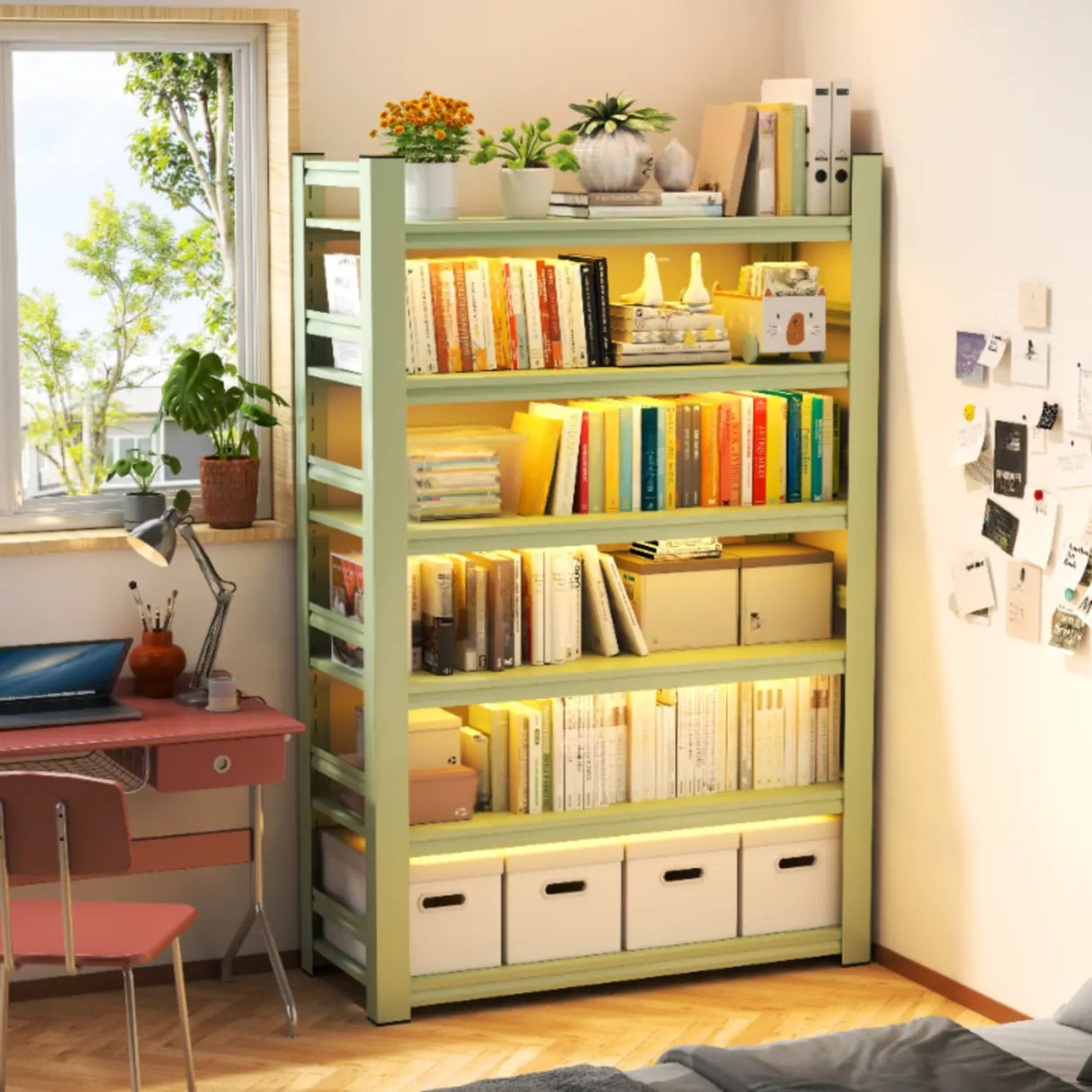 Light Green Fresh Open Back Steel Organizer Bookshelf Image - 3