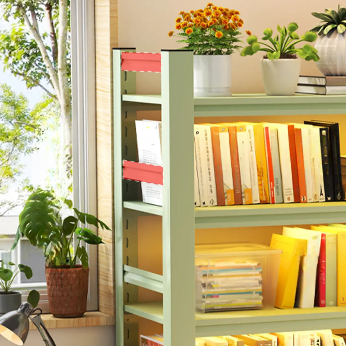 Light Green Fresh Open Back Steel Organizer Bookshelf Image - 6
