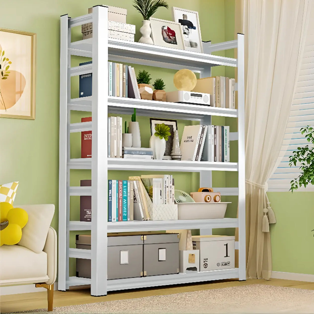 Light Green Fresh Open Back Steel Organizer Bookshelf Image - 6