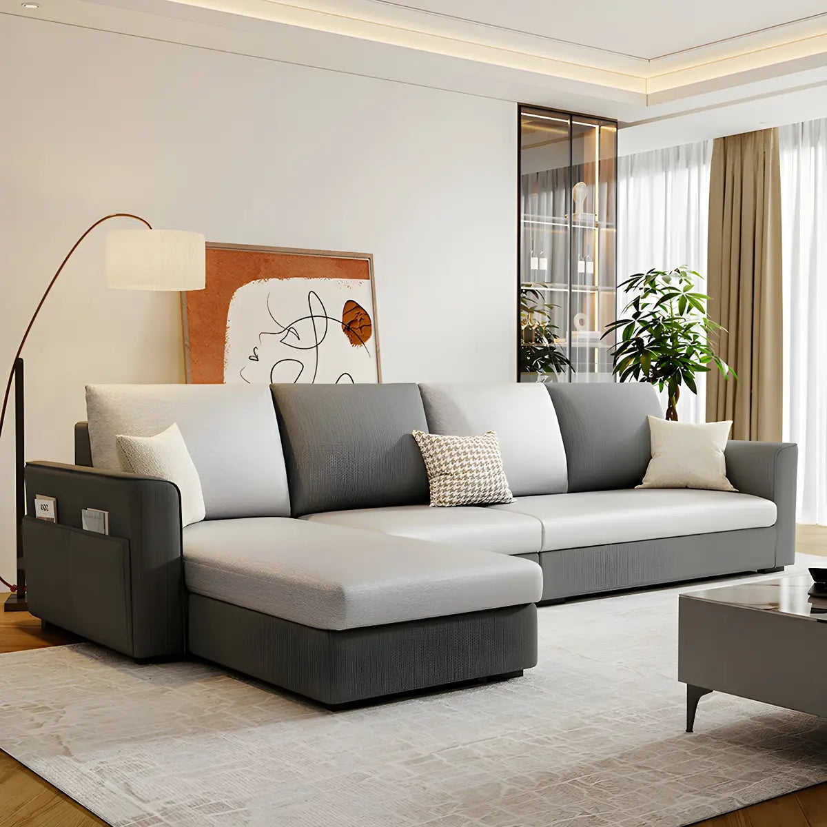 Light Green Tech Cloth Modular Sectional with Storage Image - 11