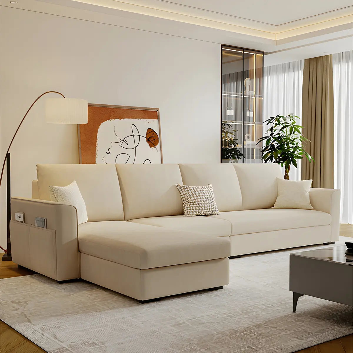 Light Green Tech Cloth Modular Sectional with Storage Image - 3