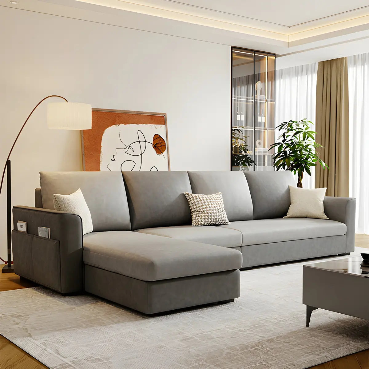 Light Green Tech Cloth Modular Sectional with Storage Image - 5