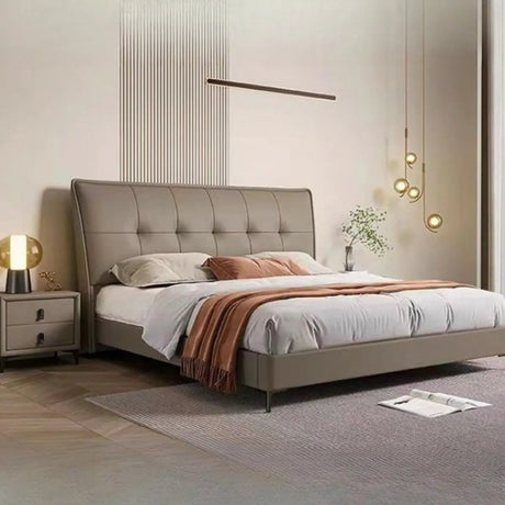 Light Grey King Leather Headboard Storage Bed Frame Image - 1
