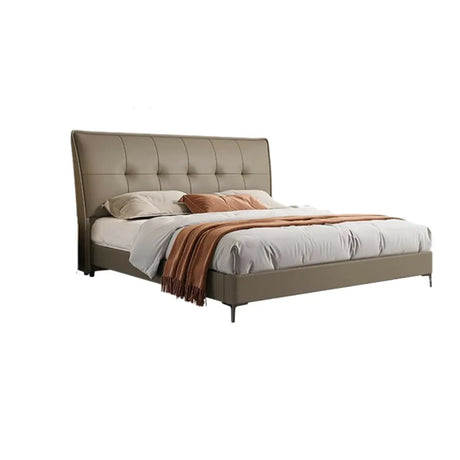 Light Grey King Leather Headboard Storage Bed Frame Image - 2