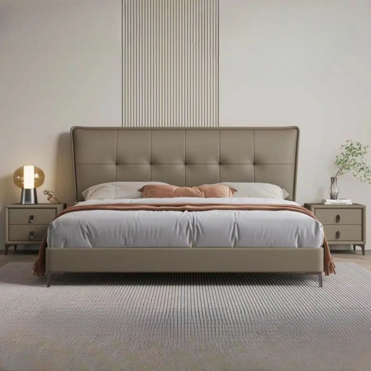 Light Grey King Leather Headboard Storage Bed Frame Image - 3