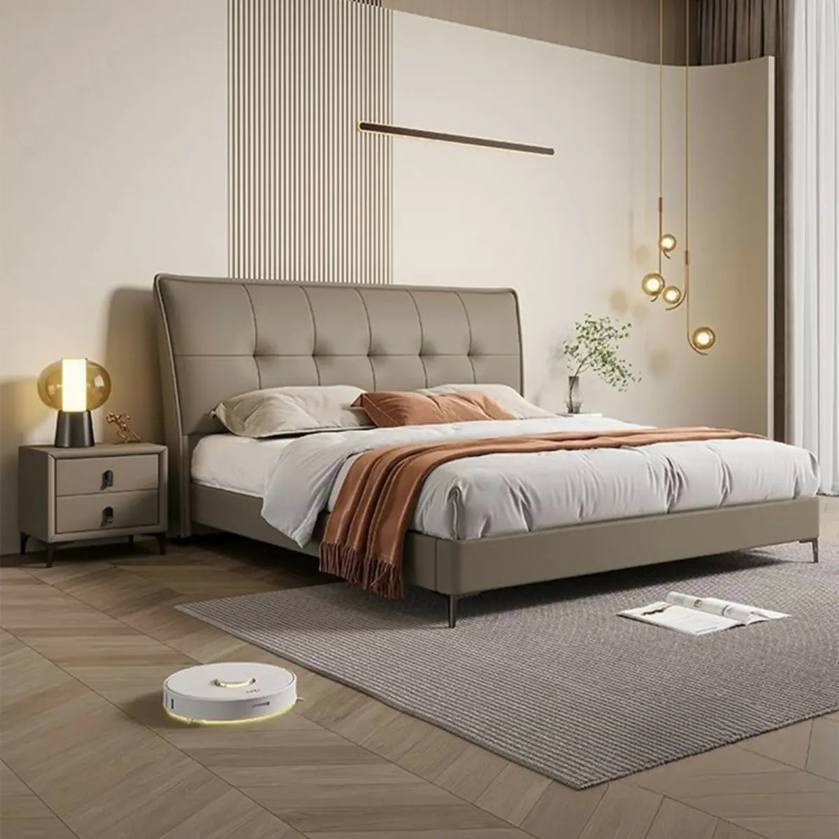 Light Grey King Leather Headboard Storage Bed Frame Image - 4