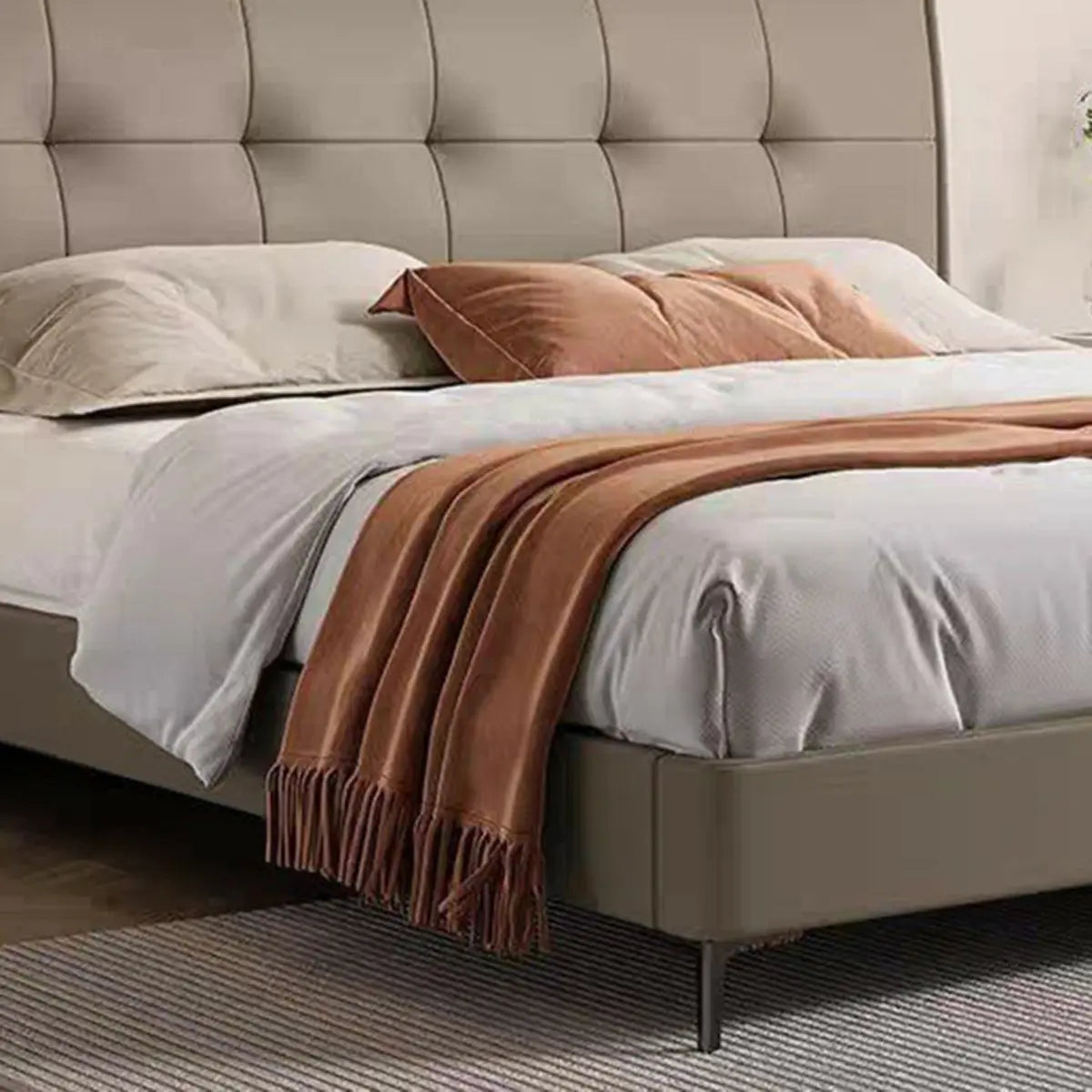 Light Grey King Leather Headboard Storage Bed Frame Image - 5