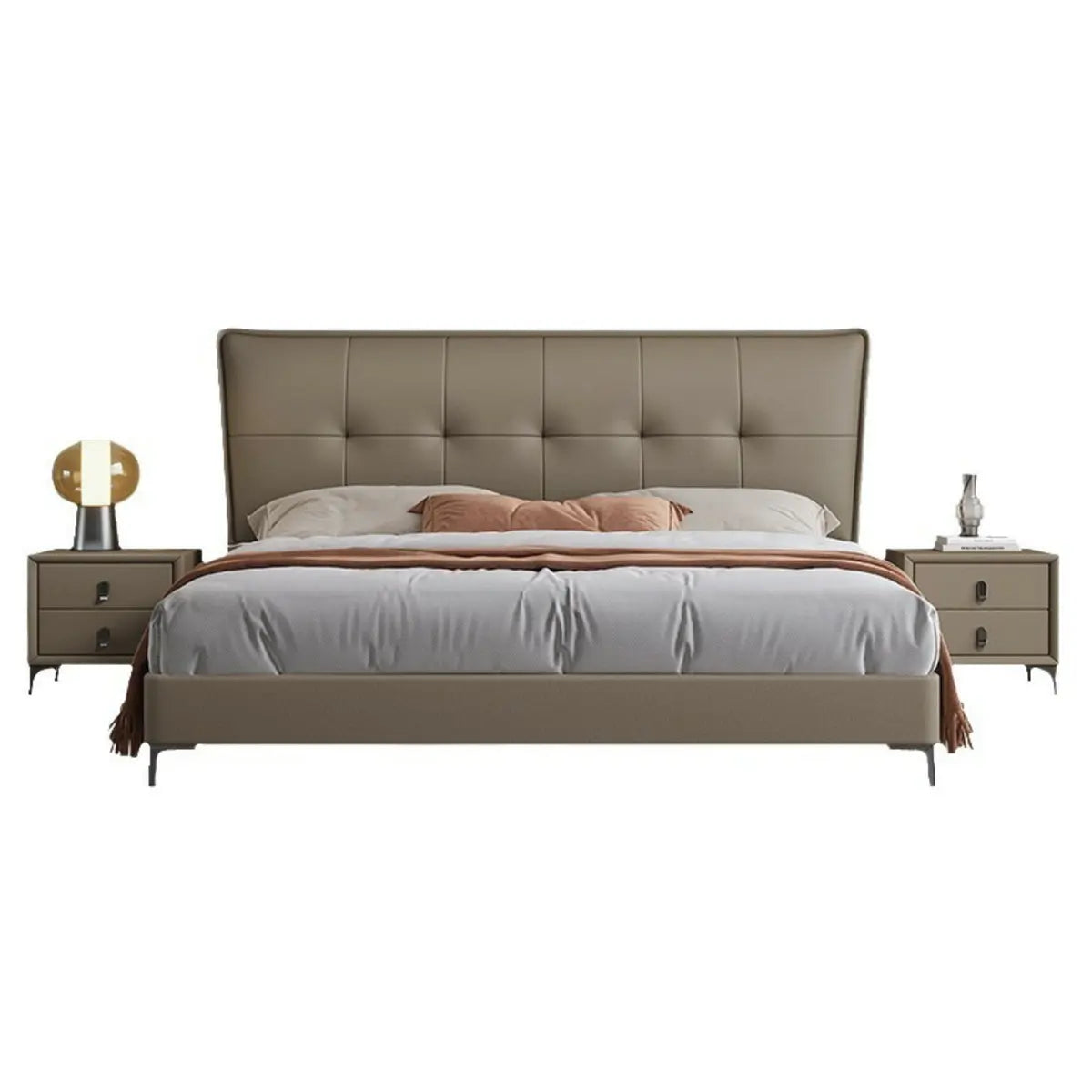 Light Grey King Leather Headboard Storage Bed Frame Image - 6