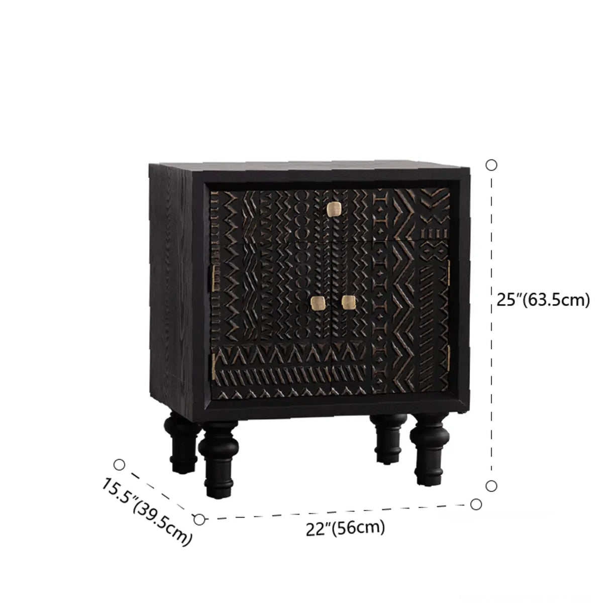Light Luxury Carved Black Wood Plate Nightstand with Drawers 