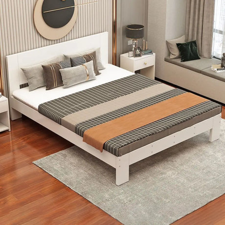 Light Walnut Queen Panel Wood Bed Frame with Headboard Image - 2