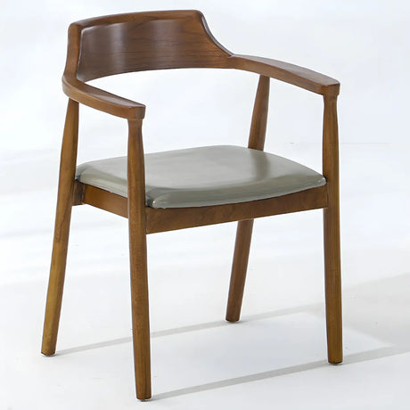 Light Walnut Solid Wood Fixed Arms Home Office Chair Image - 1