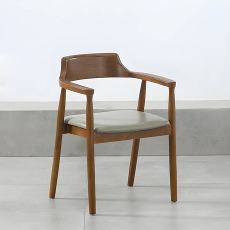 Light Walnut Solid Wood Fixed Arms Home Office Chair Image - 2
